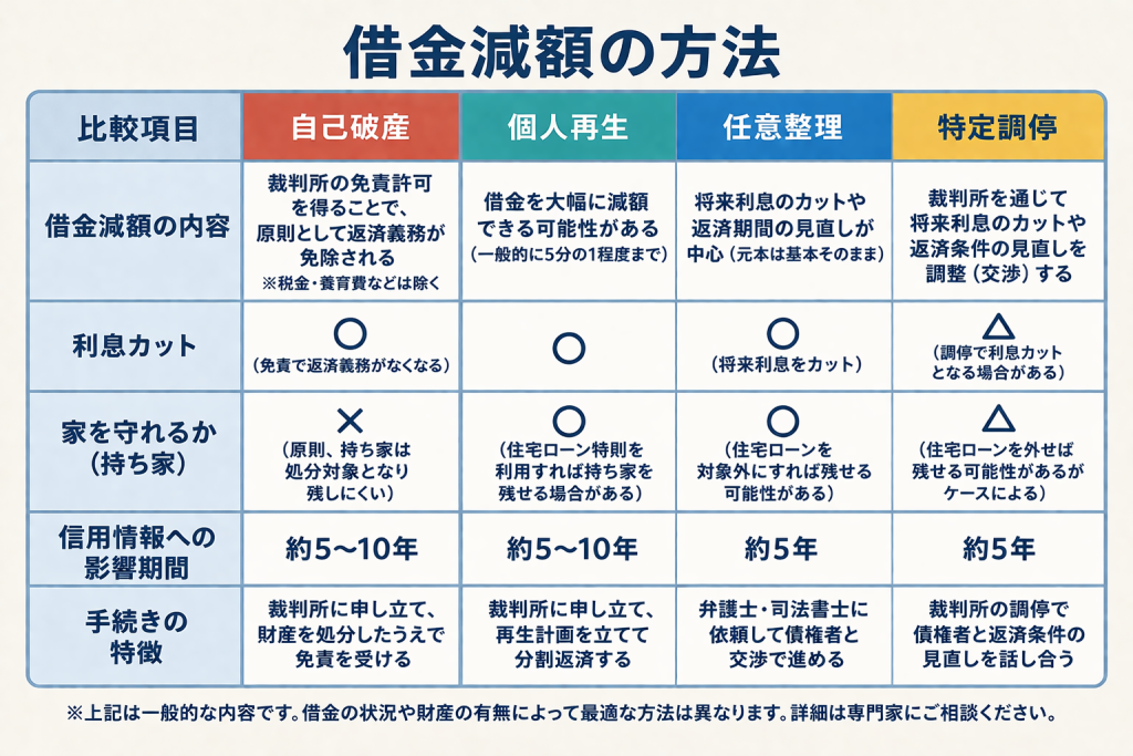 【自己破産しなくても借金を減額できる?債務整理の種類と選び方】の図の画像